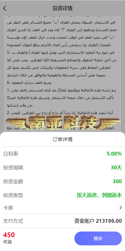 阿拉伯投资理财源码/海外投资众筹源码/前端vue